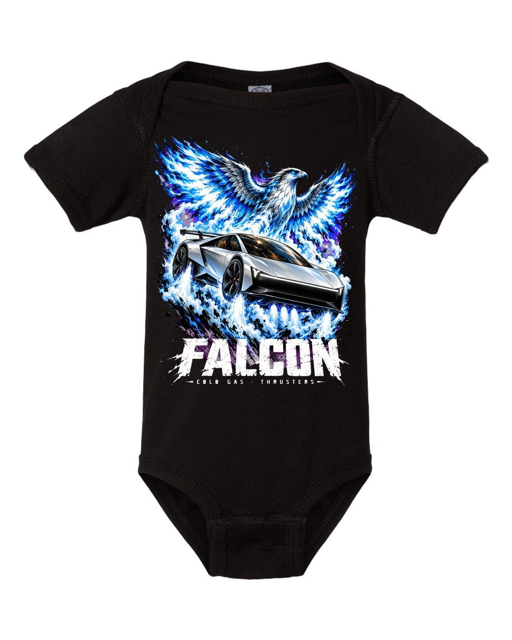 Tesla Roadster 2026 Falcon Baby Onesie Black front