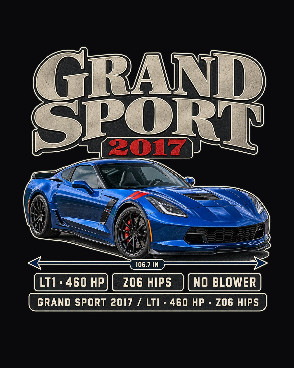 Corvette C7 Grand Sport LT1 Archive Panel Shirt, 2017 Car Tee design only