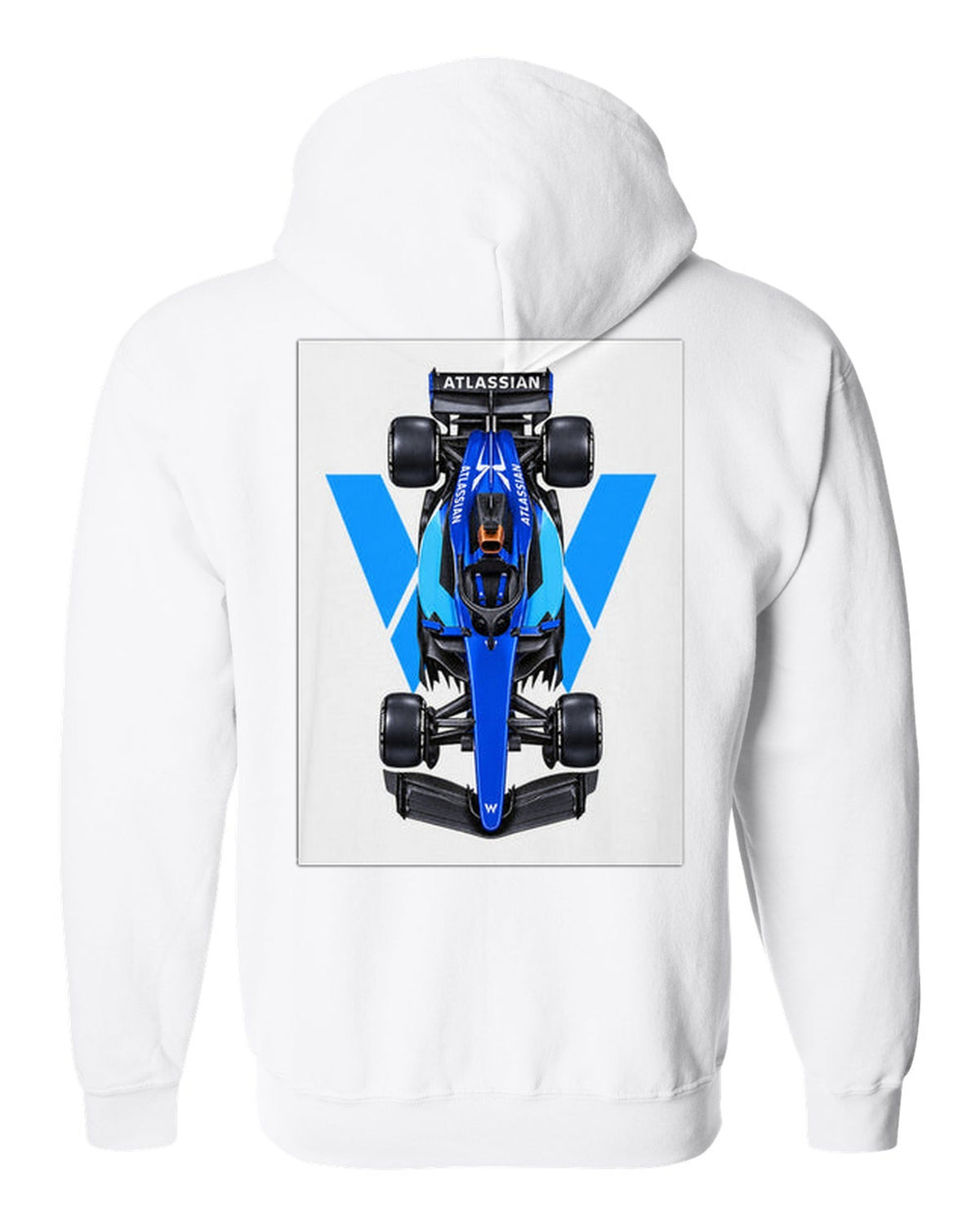 Williams FW48 Formula 1 overhead poster artwork white zip hoodie back view with the design