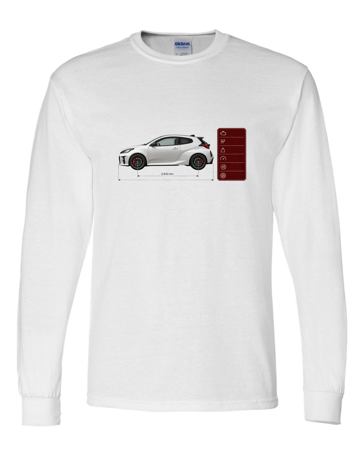 Pearl white-grey Toyota GR Yaris Circuit Package spec poster with homologation text white long sleeve front view with the design