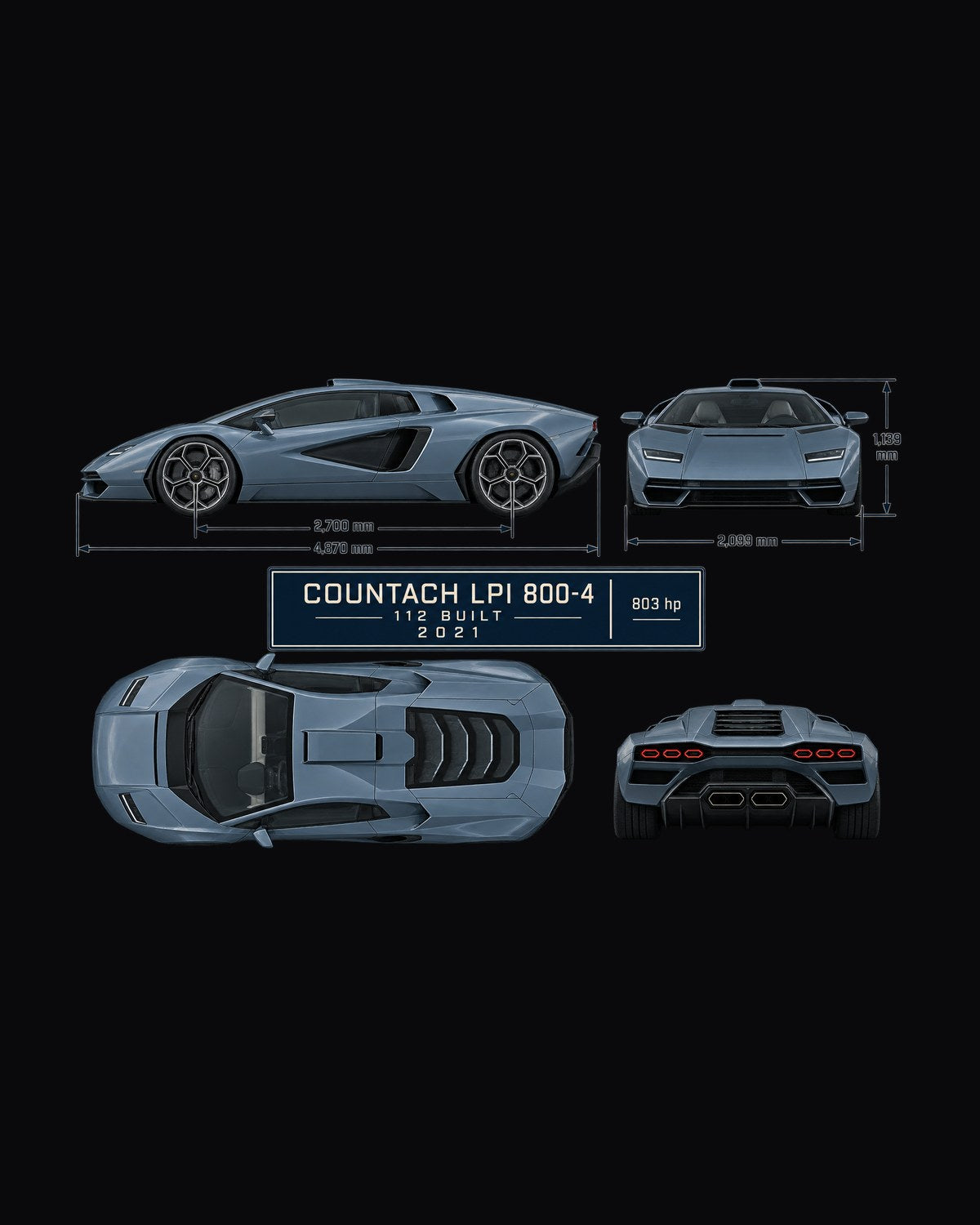 Countach LPI 800-4 Dimension Blueprint Tee, Lamborghini Gift design only
