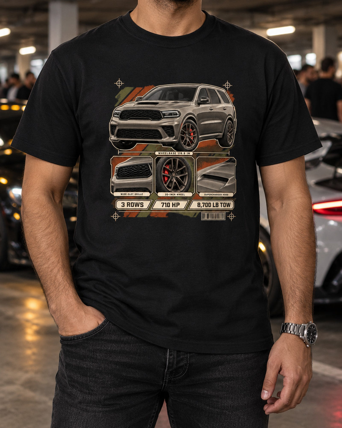 2021 Durango SRT Hellcat Dossier Panels Shirt, Car Guy Gift T-Shirt Black worn hero