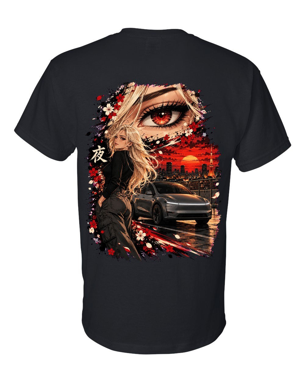 Tesla Model Y Juniper Anime Girl T-Shirt Black back
