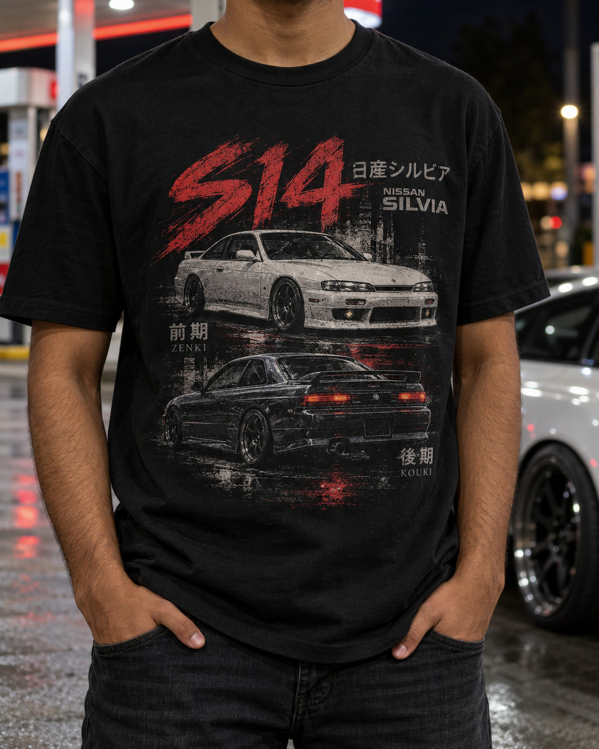 Nissan Silvia S14 Zenki Kouki Generation Lineup Shirt T-Shirt Black worn hero