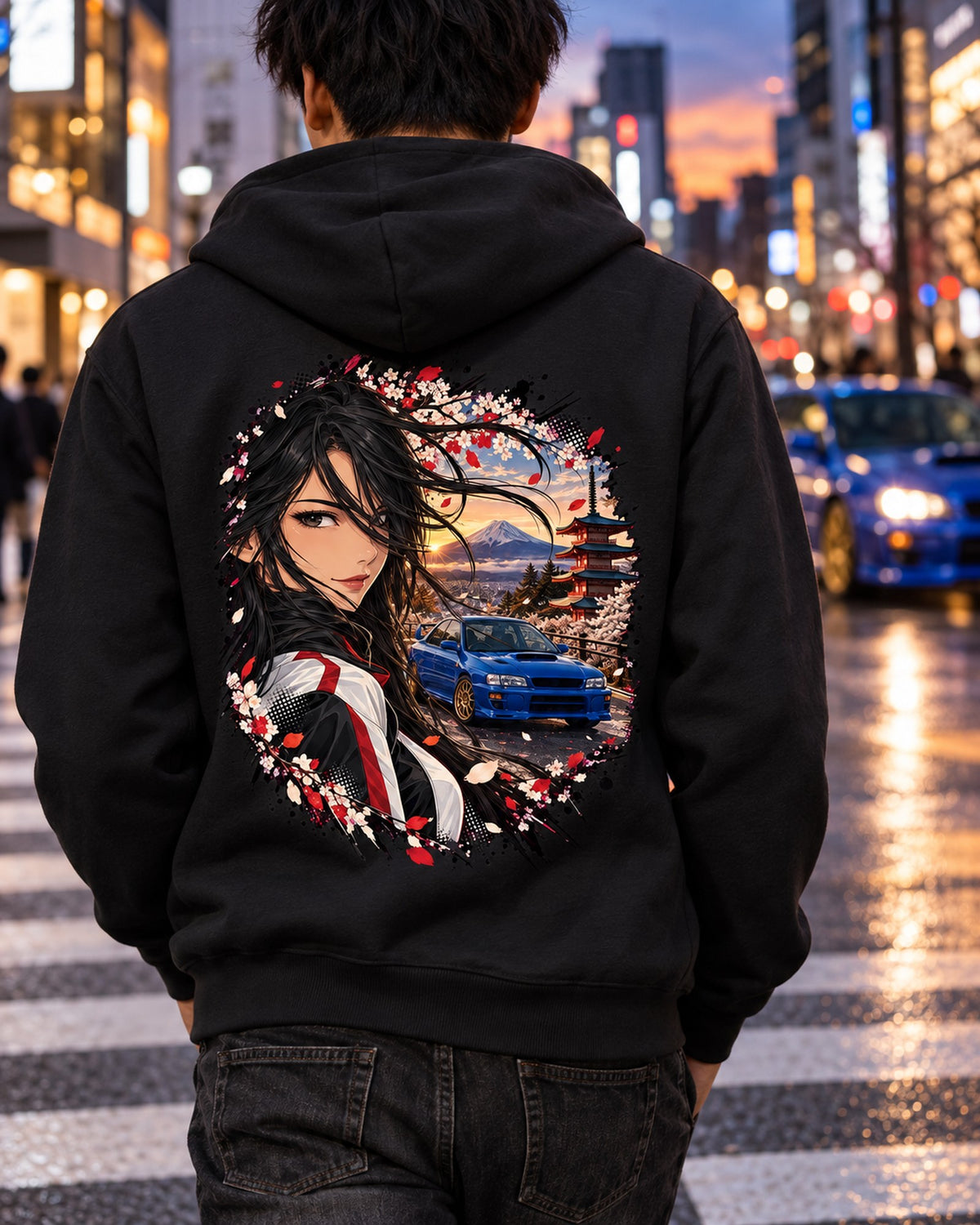 Subaru WRX STI GC8 Anime Girl Shirt, Hoodie & More Zip Hoodie Black worn hero