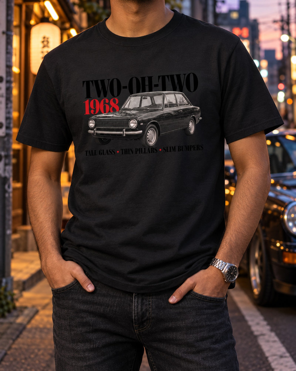BMW 2002 Editorial Shirt, Tall Glass Thin Pillars 1968 Tee T-Shirt Black worn hero