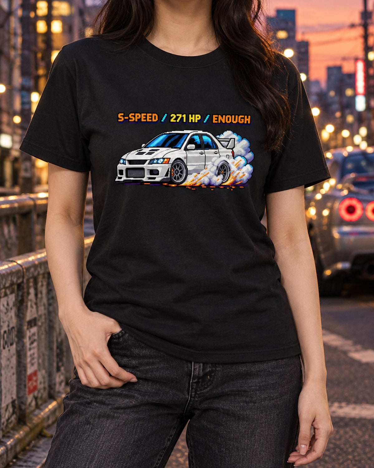 Mitsubishi Lancer Evolution VIII CT9A Pixel Art Launch Shirt T-Shirt Black worn hero