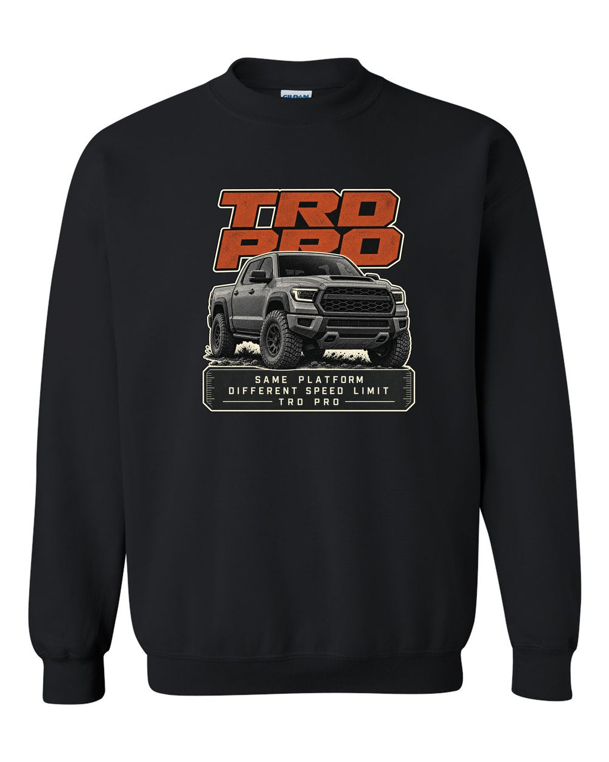 Toyota Tundra TRD Pro halftone statement design black crewneck front view with the design