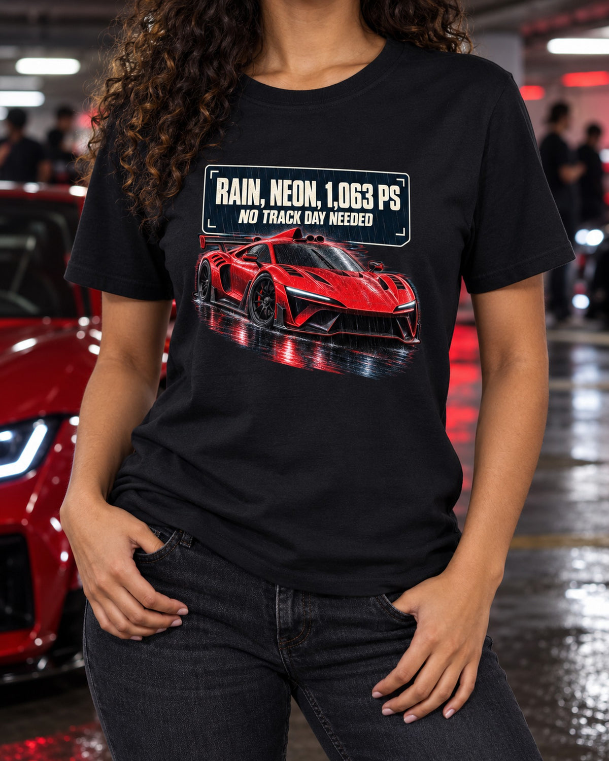 Mercedes-AMG One Rainy Night Street Shirt, 1,063 PS Car Tee T-Shirt Black worn hero