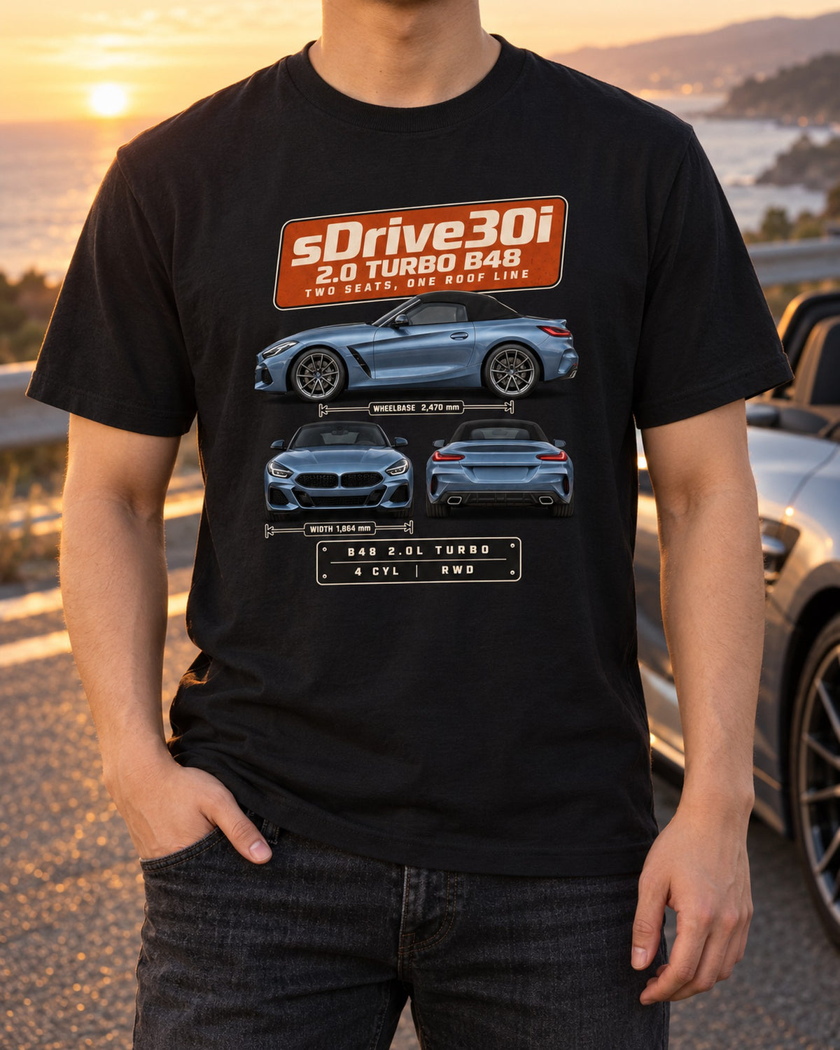 BMW Z4 sDrive30i G29 Three-View Spec Shirt, Car Guy Gift T-Shirt Black worn hero