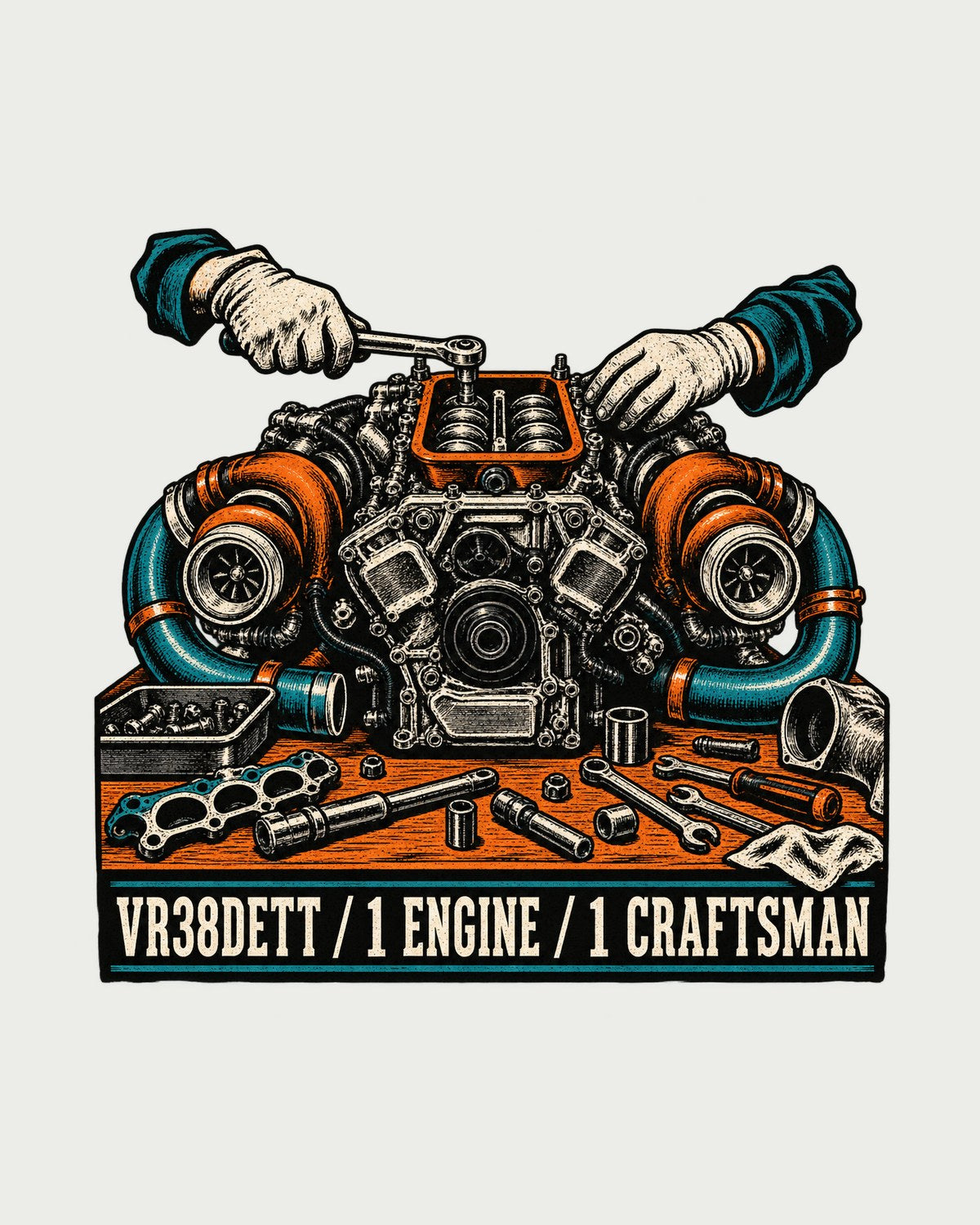 Nissan GT-R R35 VR38DETT Linocut Block Print Tee design only