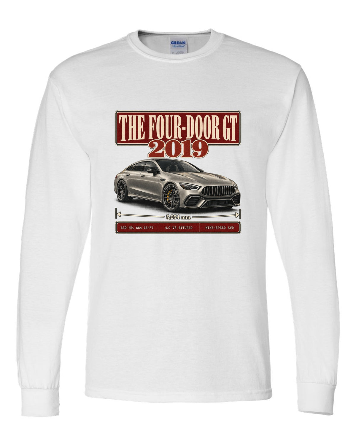Mercedes-AMG GT 63 S 2019 archive panel design in warm silver-grey white long sleeve front view with the design