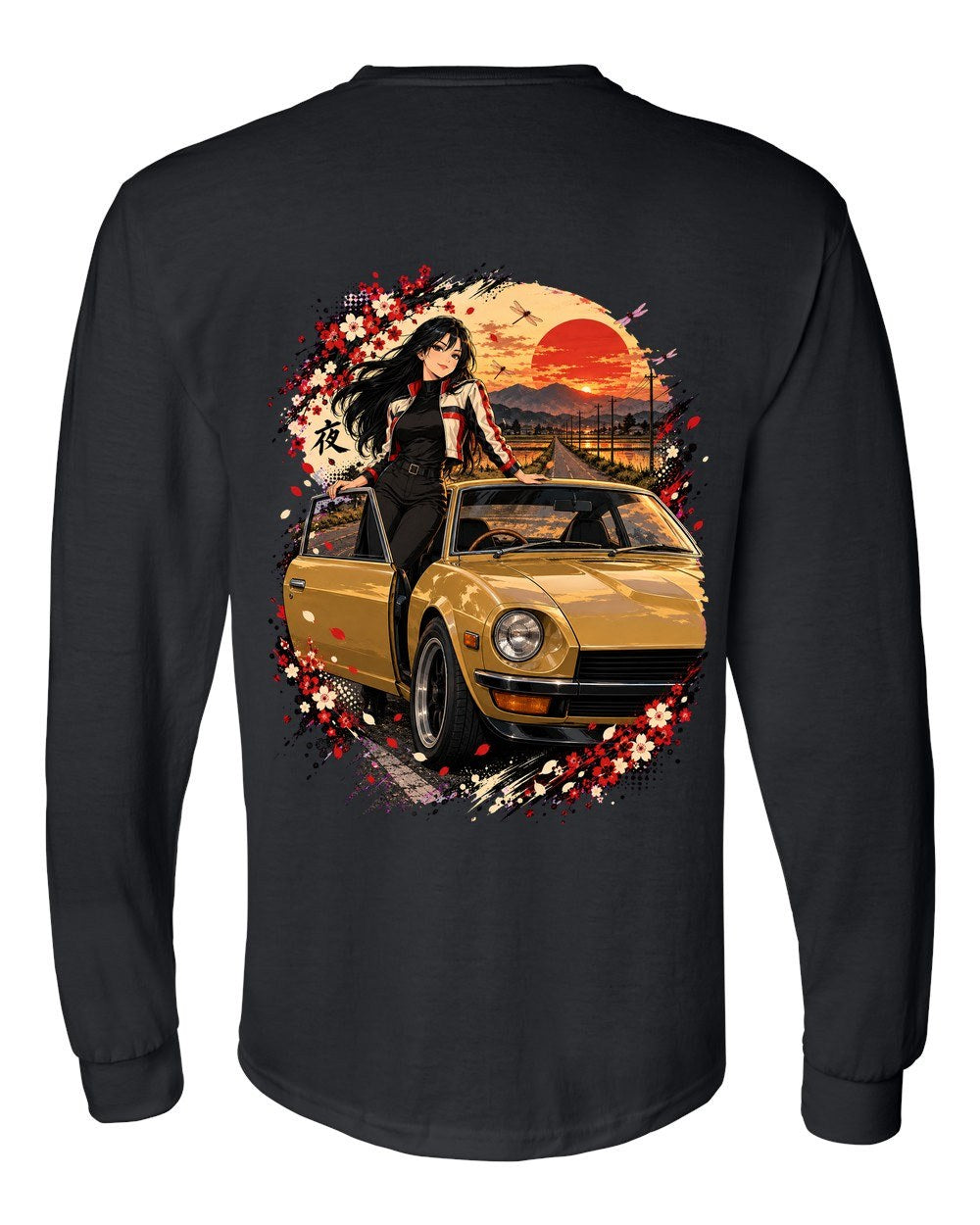 Datsun 240Z Anime Girl Long Sleeve Black back