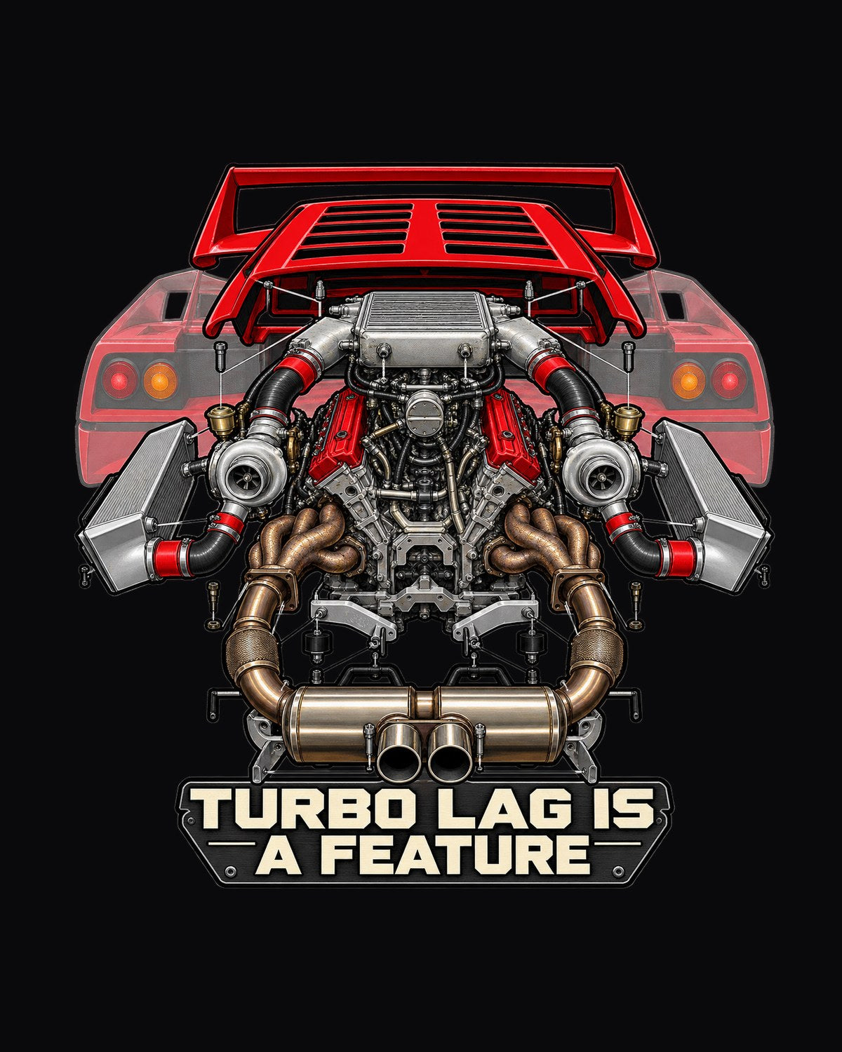 Ferrari F40 Engine Cutaway Shirt, Turbo Lag Is A Feature design only