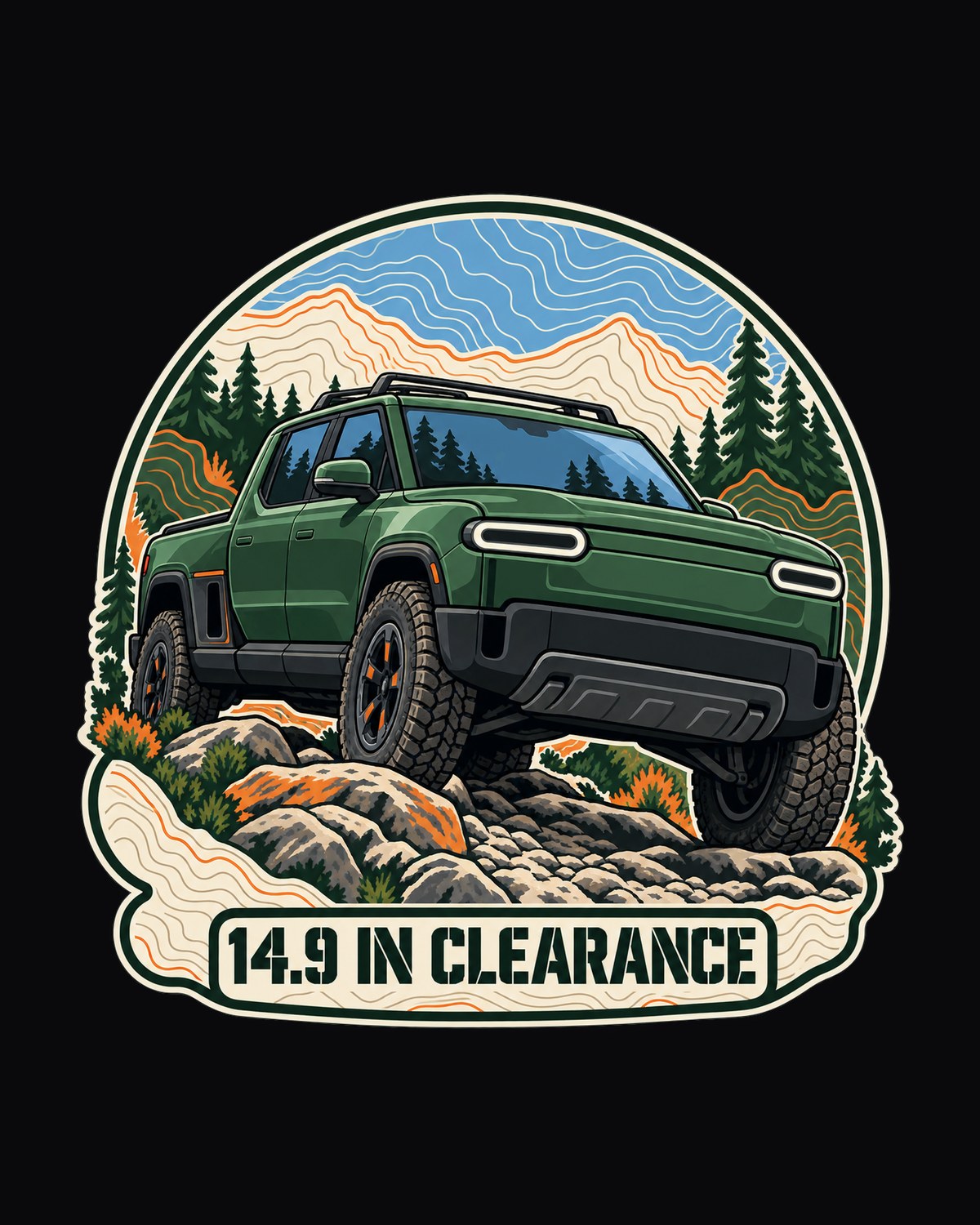 Rivian R1T Trail Contour Map Shirt, 14.9 Inch Clearance design only