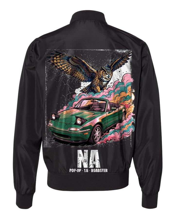 Mazda MX-5 Miata Owl Bomber Jacket — Black back