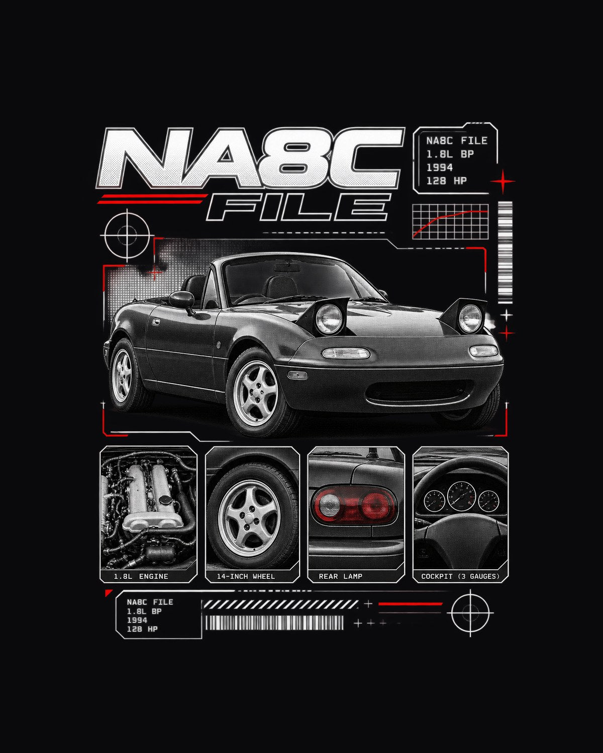 Mazda MX-5 NA Eunos Roadster Dossier Shirt, Miata Gift design only