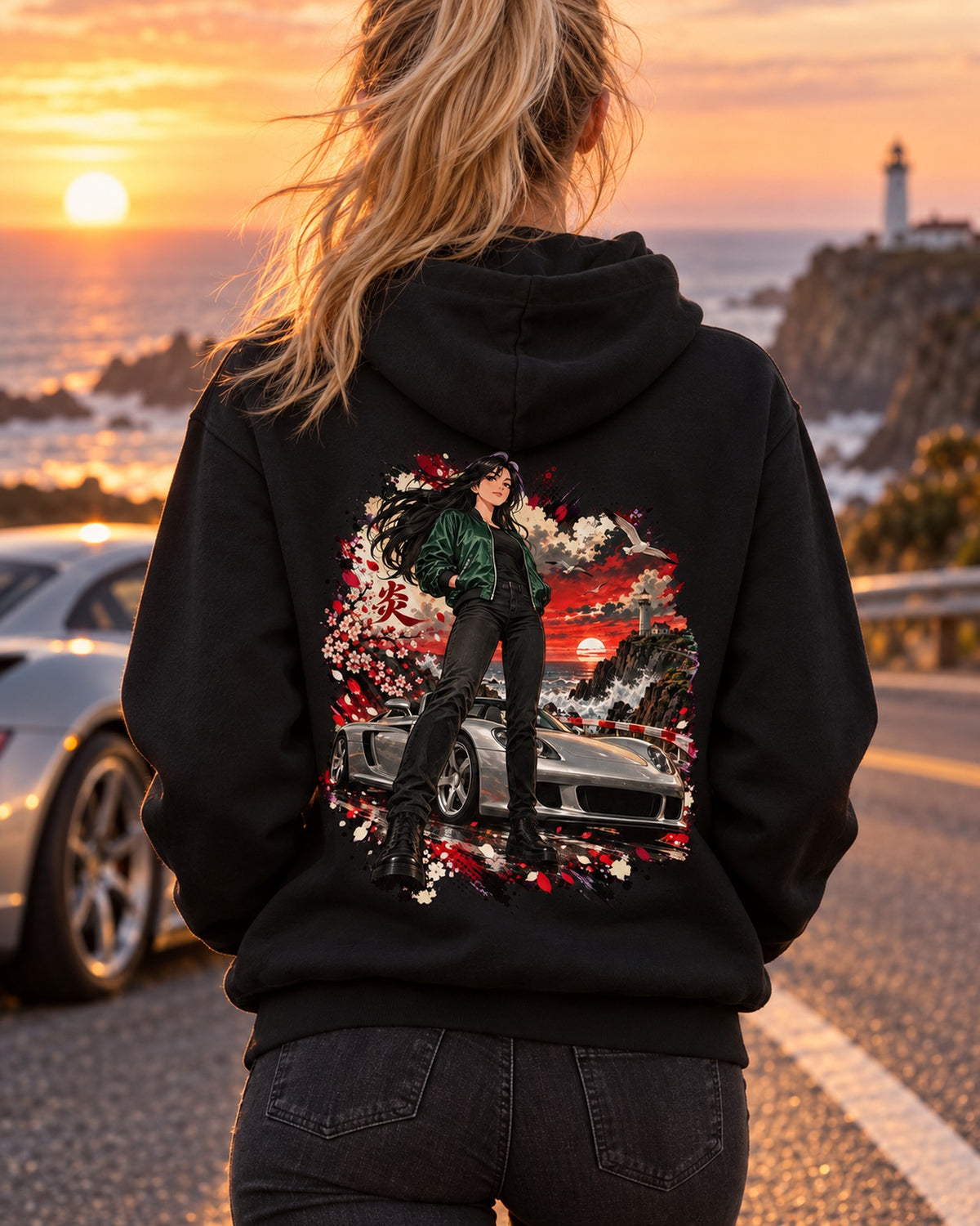 Porsche Carrera GT Anime Girl Shirt, Hoodie & More Pull Over Hoodie Black worn hero