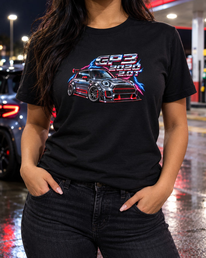 Mini JCW GP F56 GP3 80s Airbrush Chrome Shirt, 2020 T-Shirt Black worn hero