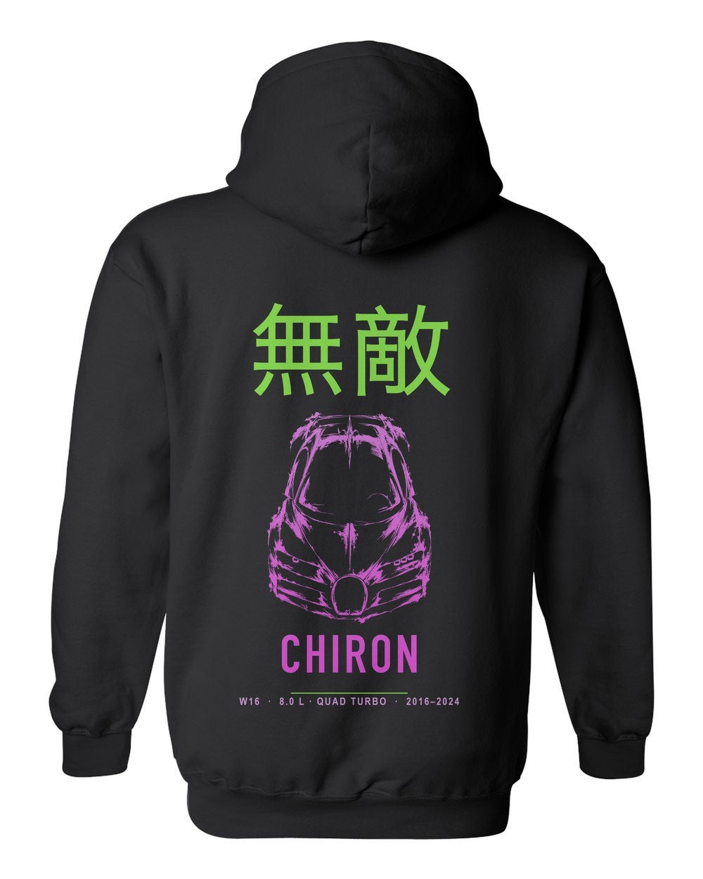 CHIRON full-back artwork black pull over hoodie back view with the design