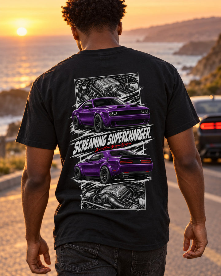 Dodge Hellcat Torn Poster Full-Back Graphic Tee T-Shirt Black worn hero
