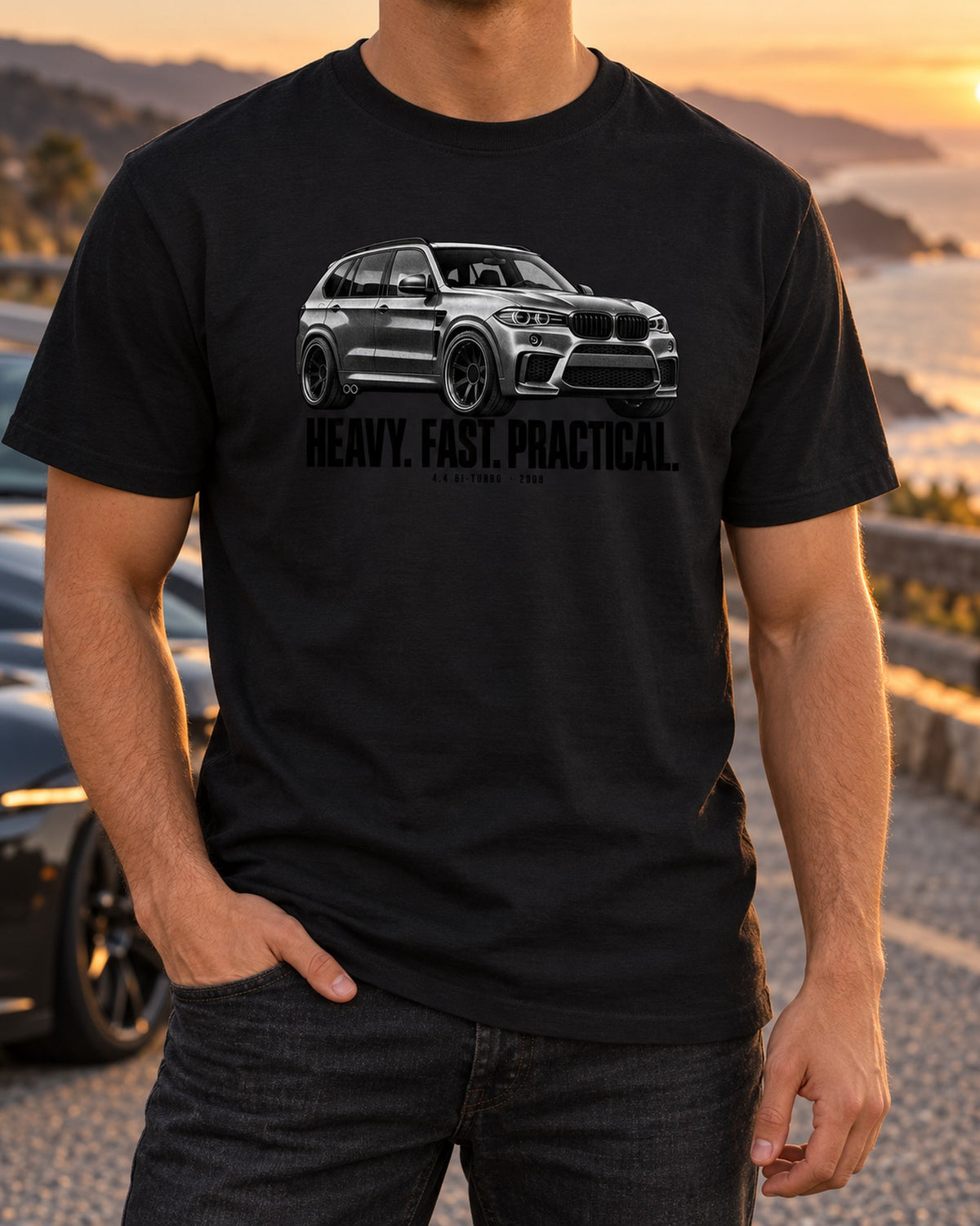 BMW X5 M E70 Heavy Fast Practical Halftone Shirt, 4.4 T-Shirt Black worn hero