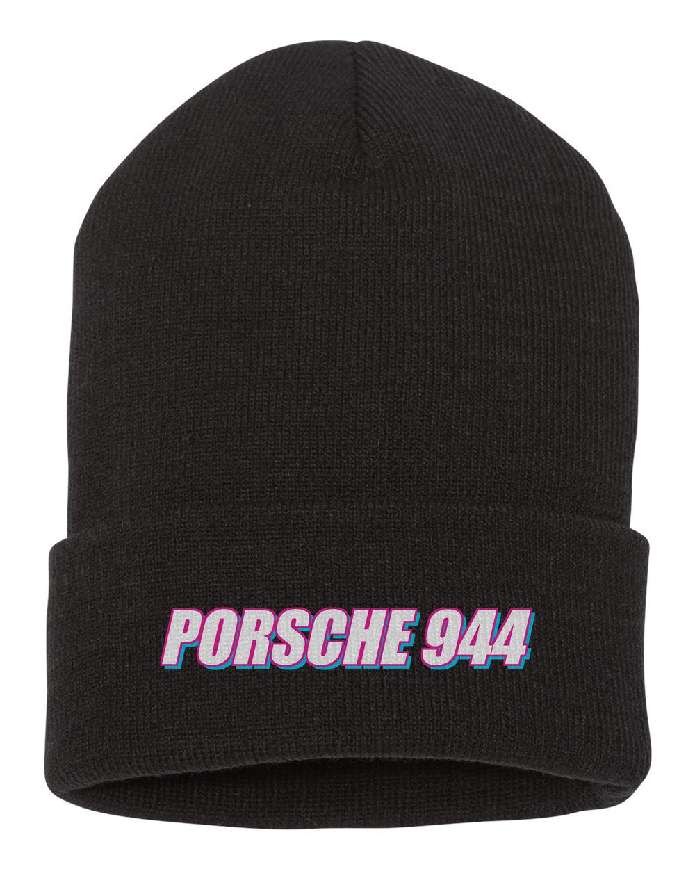 Porsche 944 black beanie front view with car name