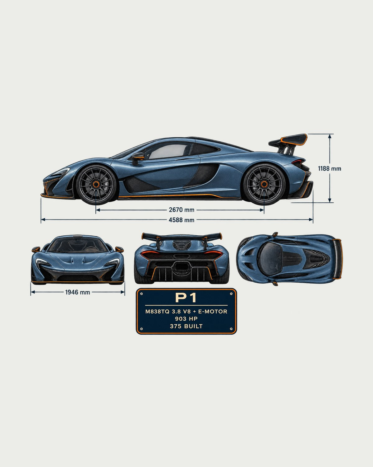 McLaren P1 Dimension Blueprint Shirt, Hybrid Hypercar Gift design only