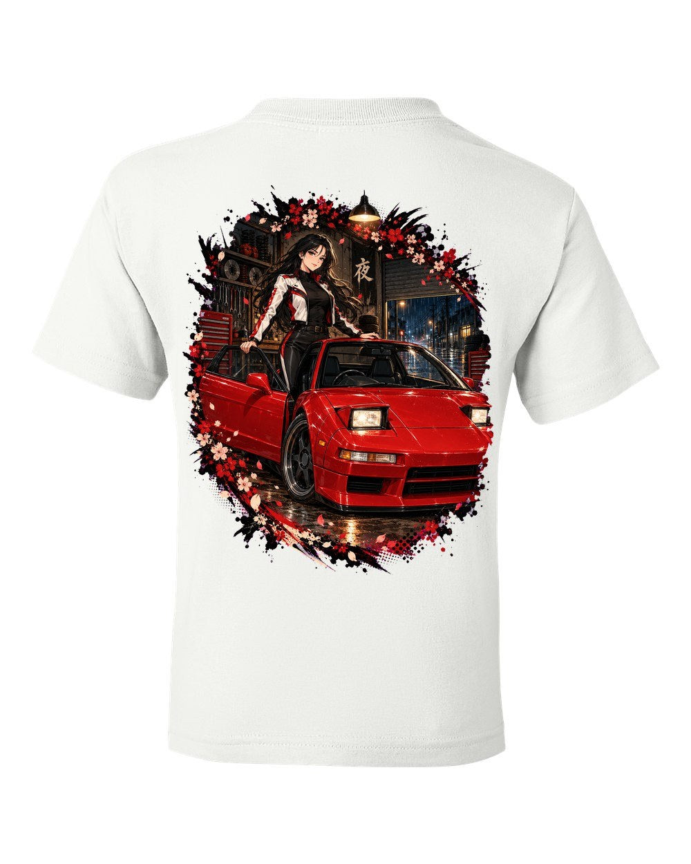 Honda NSX NA1 Anime Girl Kids Tee White back
