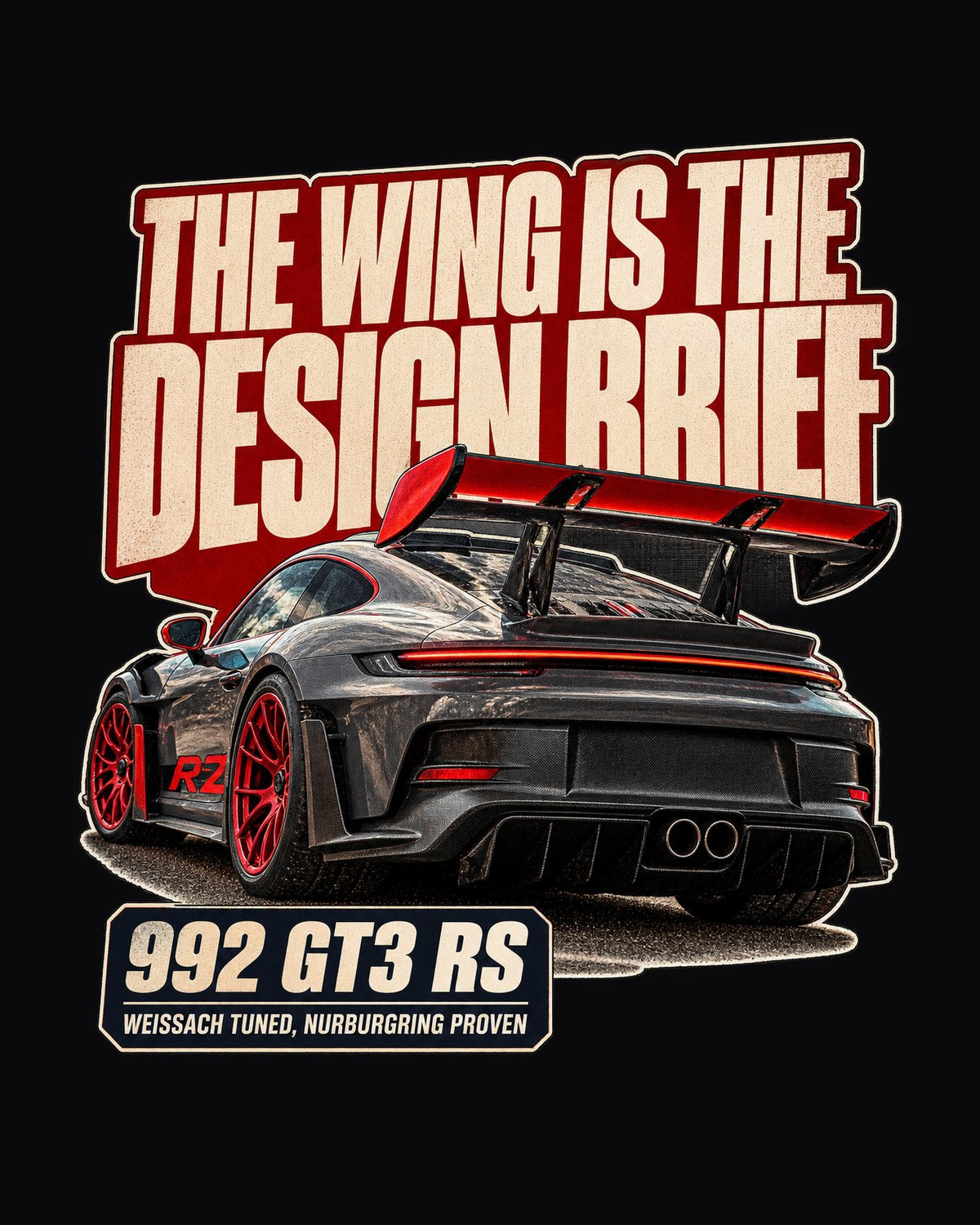 Porsche 992 GT3 RS Editorial Headline Shirt, Wing Design Tee design only