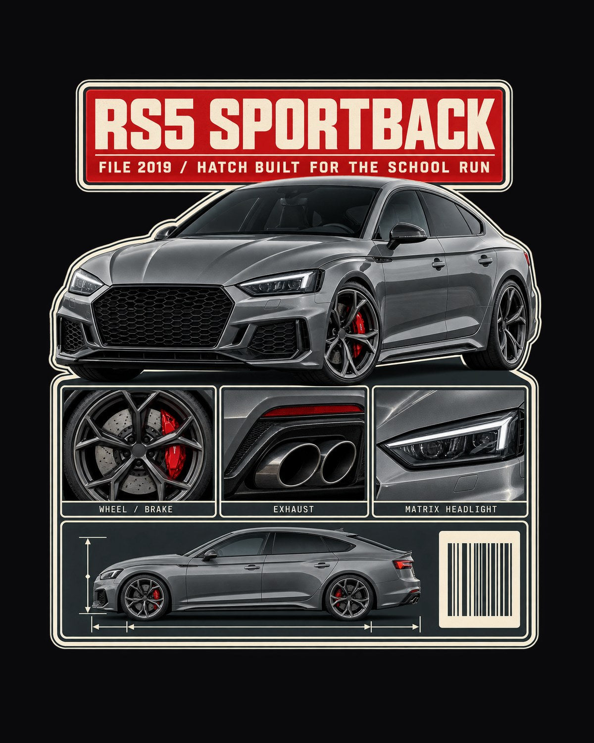 Audi RS5 Sportback B9 Dossier Shirt, Hatchback Car Enthusiast Tee design only