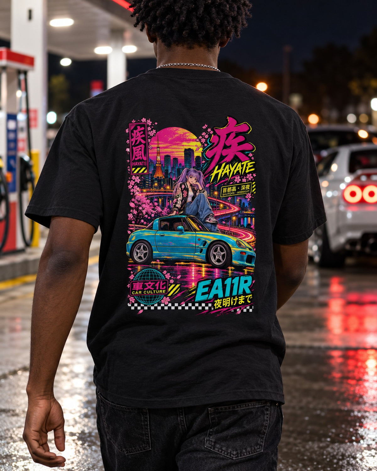 HAYATE EA11R Anime Girl Full-Back Graphic Tee T-Shirt Black worn hero