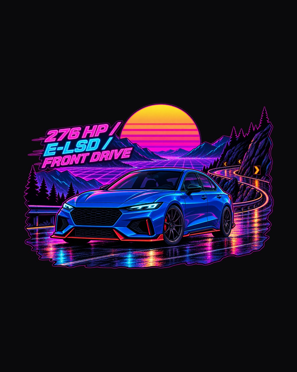 Hyundai Elantra N CN7 Synthwave Wet Road Tee, Car Shirt design only