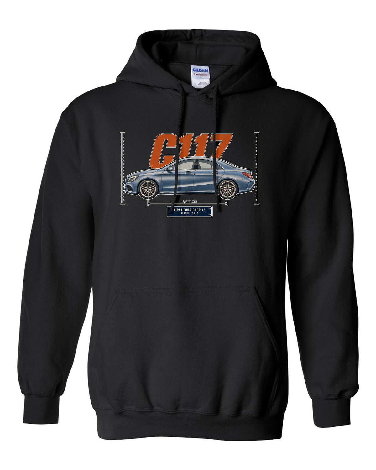 Mercedes-AMG CLA 45 C117 sedan halftone print black pull over hoodie front view with the design