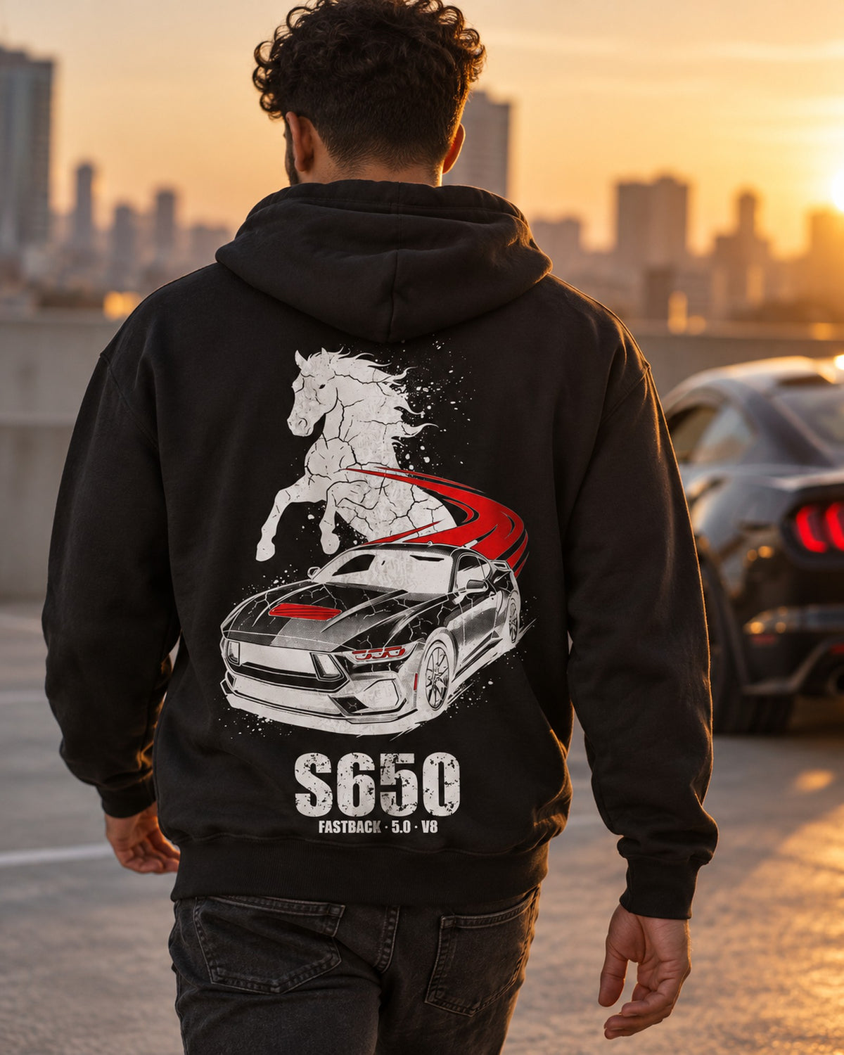 Mustang S650 Stallion Pull Over Hoodie & Zip Hoodie Pull Over Hoodie Black worn hero