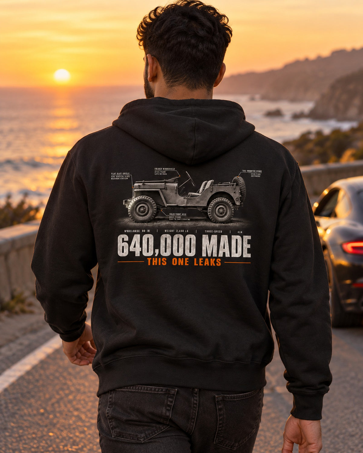 Willys MB Ford GPW 640,000 Made Spec Poster Tee Zip Hoodie Black worn hero