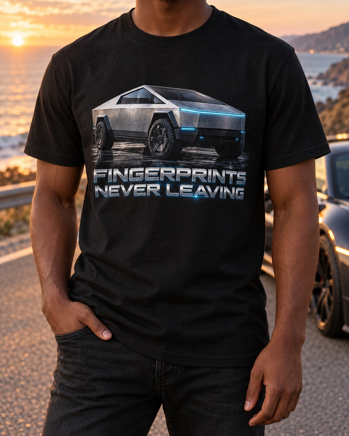 Cybertruck Low-Poly Facets Shirt, Tesla Truck Owner Gift T-Shirt Black worn hero