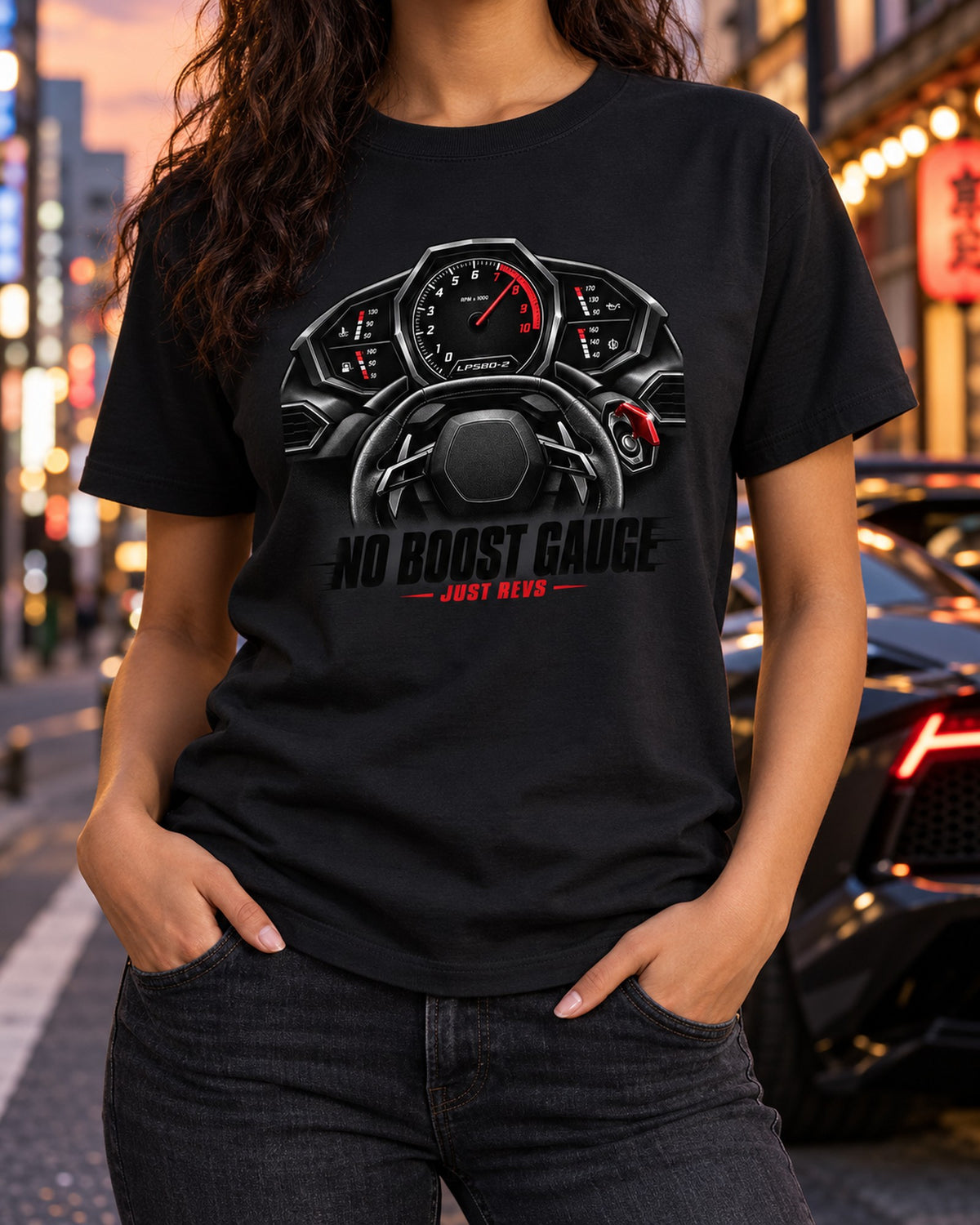 Huracan LP580-2 No Boost Gauge Cockpit Shirt, Just Revs Car Tee T-Shirt Black worn hero