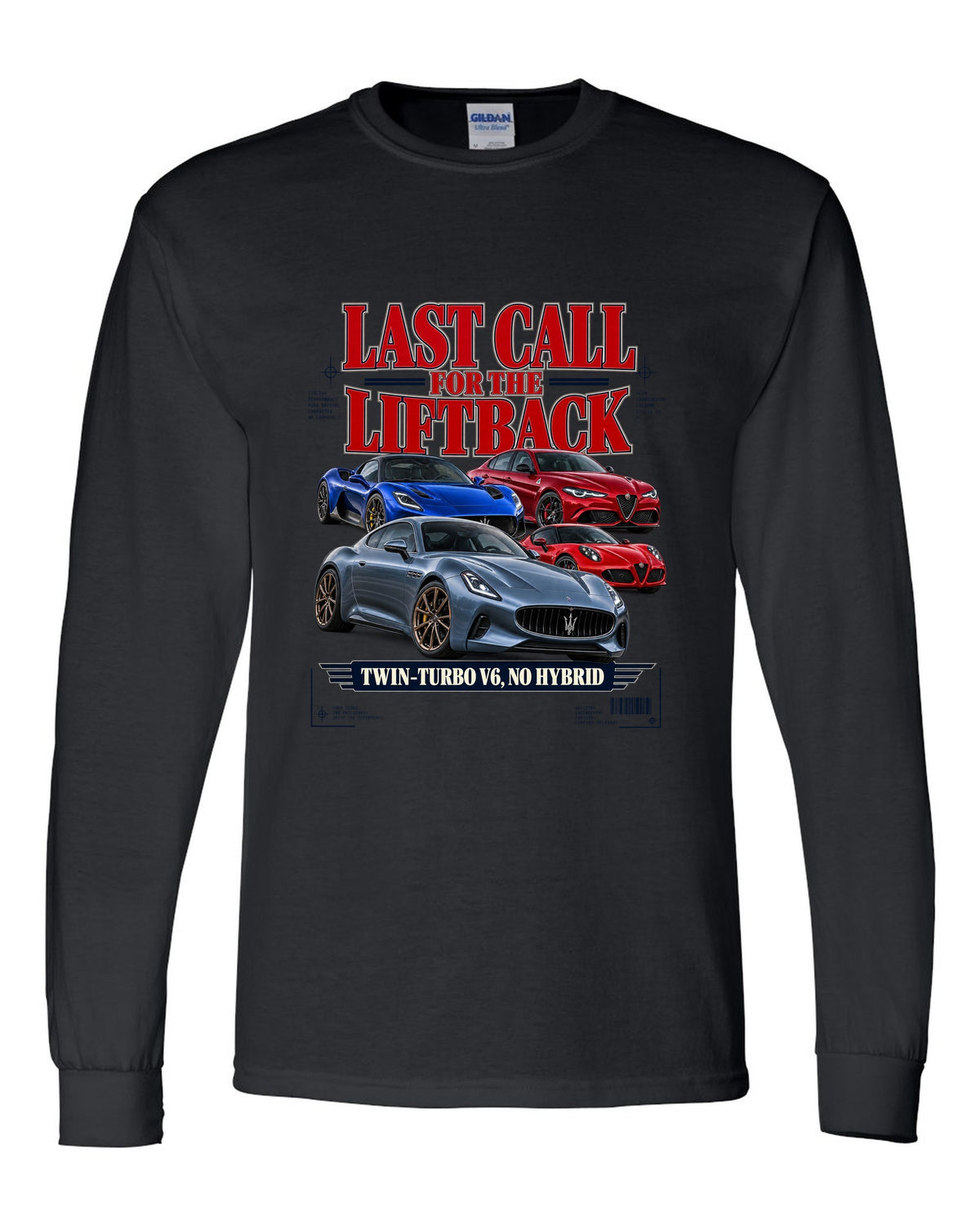 Kia Stinger GT final year editorial headline print black long sleeve front view with the design