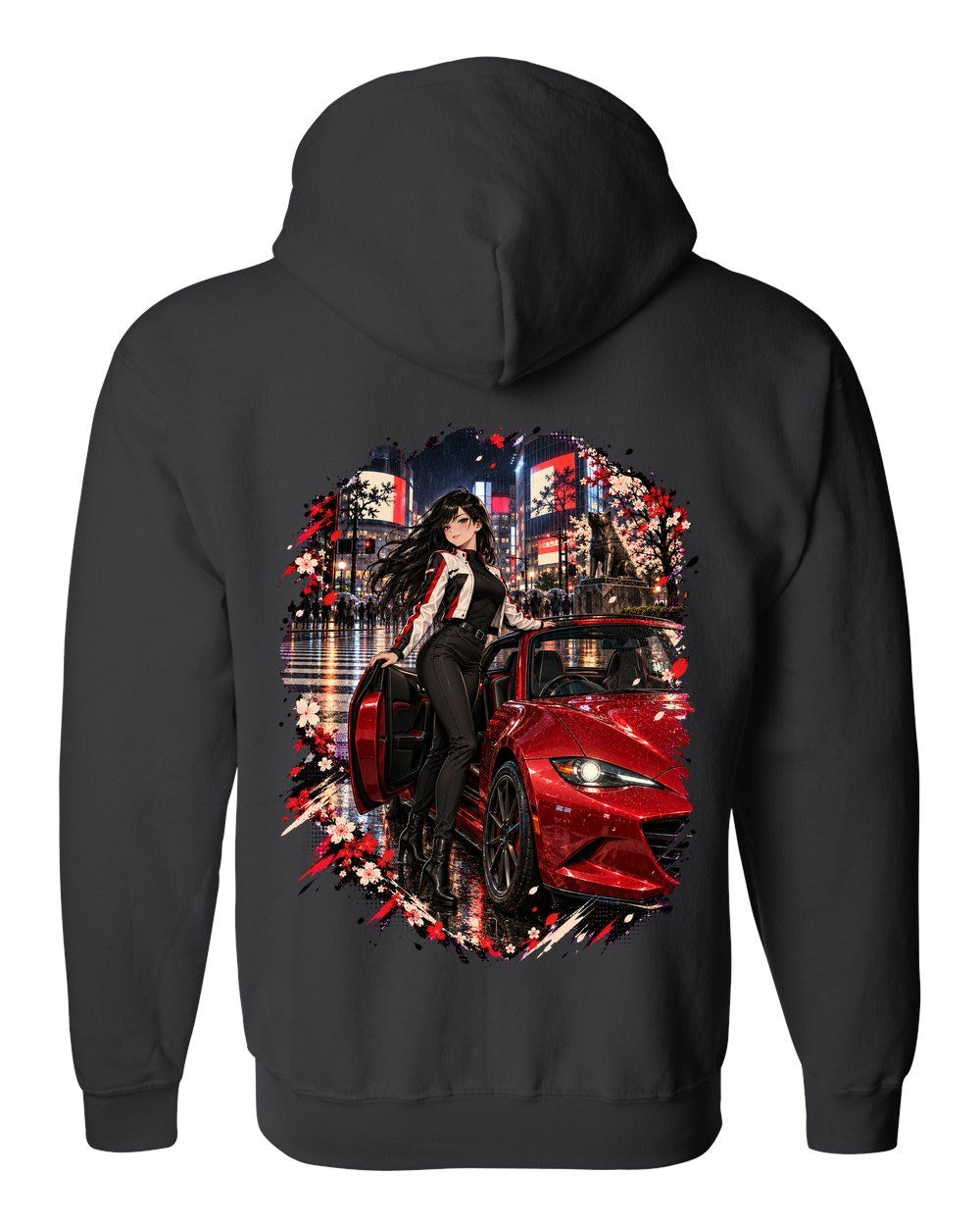 Mazda MX-5 ND Anime Girl Zip Hoodie Black back