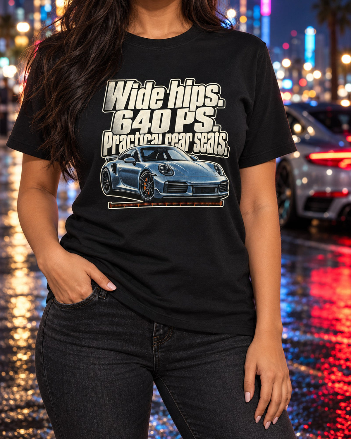 Porsche 911 Turbo S 992 Halftone Statement Tee, Car Guy Gift T-Shirt Black worn hero