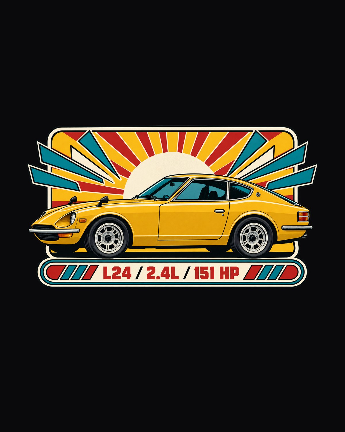 1970s Catalogue Ad Style Datsun 240Z S30 Tee, L24 Print design only