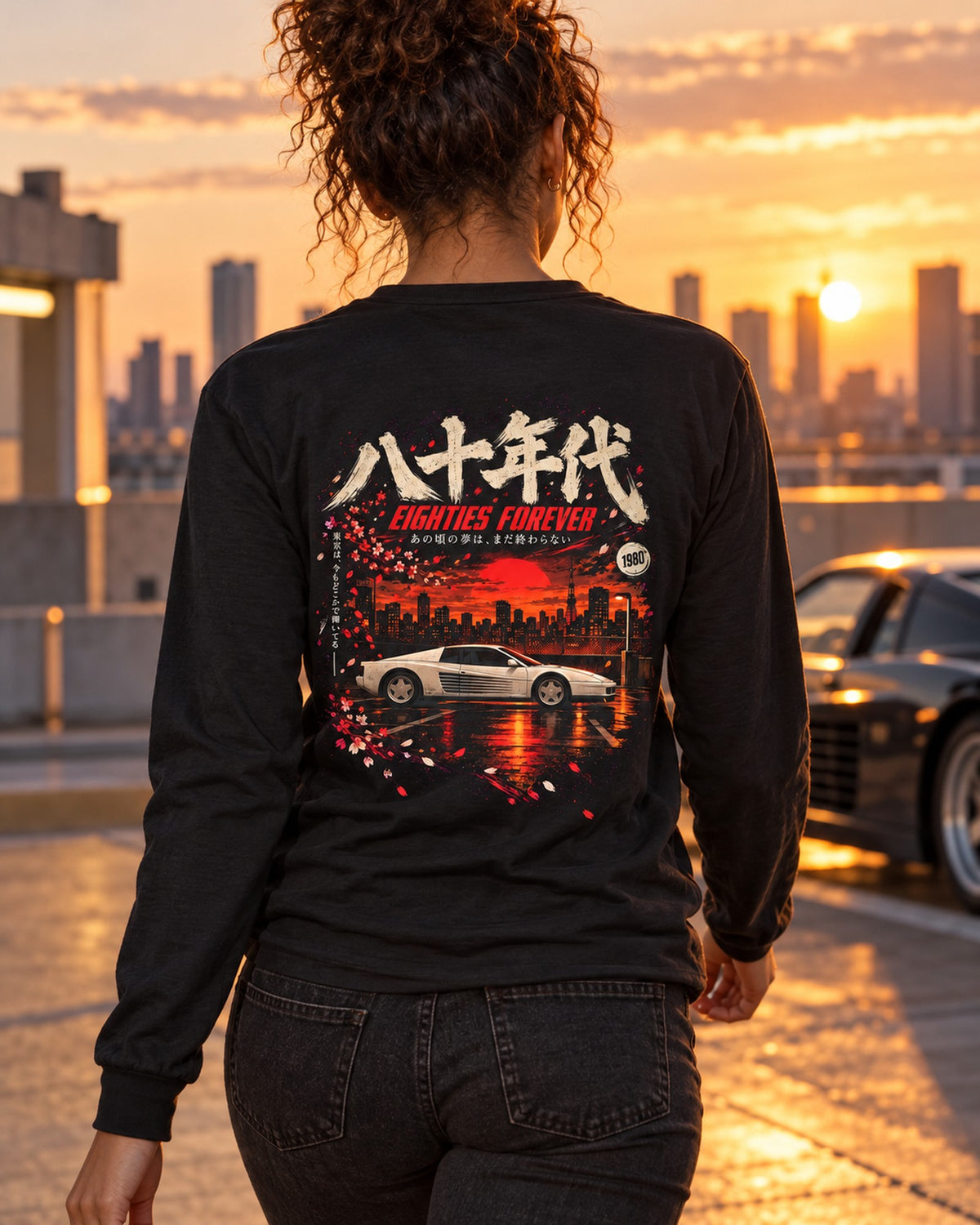 Ferrari Testarossa Eighties Forever Shirt, Hoodie & More Long Sleeve Black worn hero