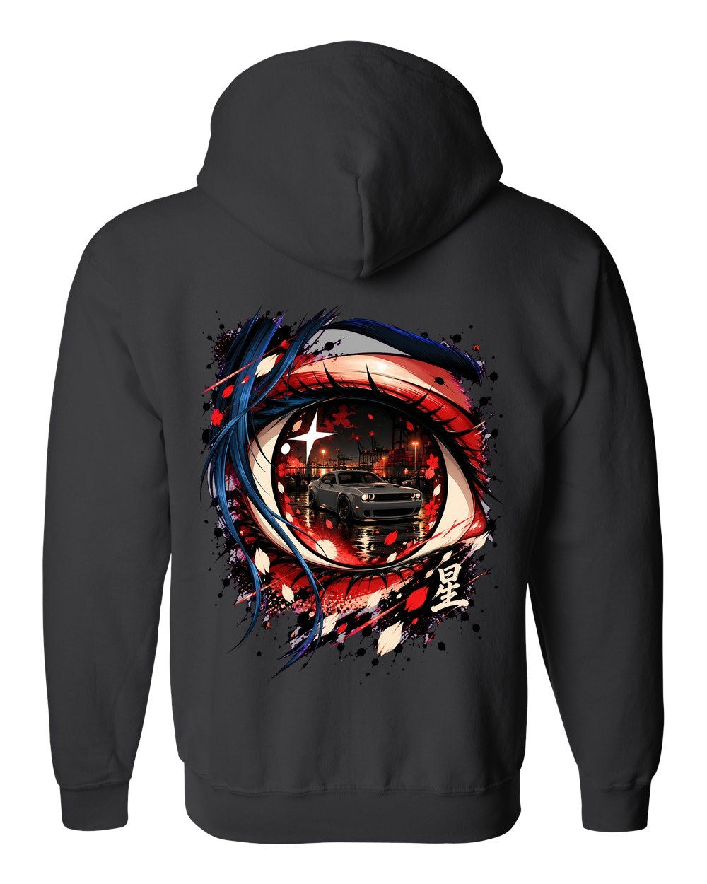 Dodge Challenger Hellcat Anime Girl Zip Hoodie Black back