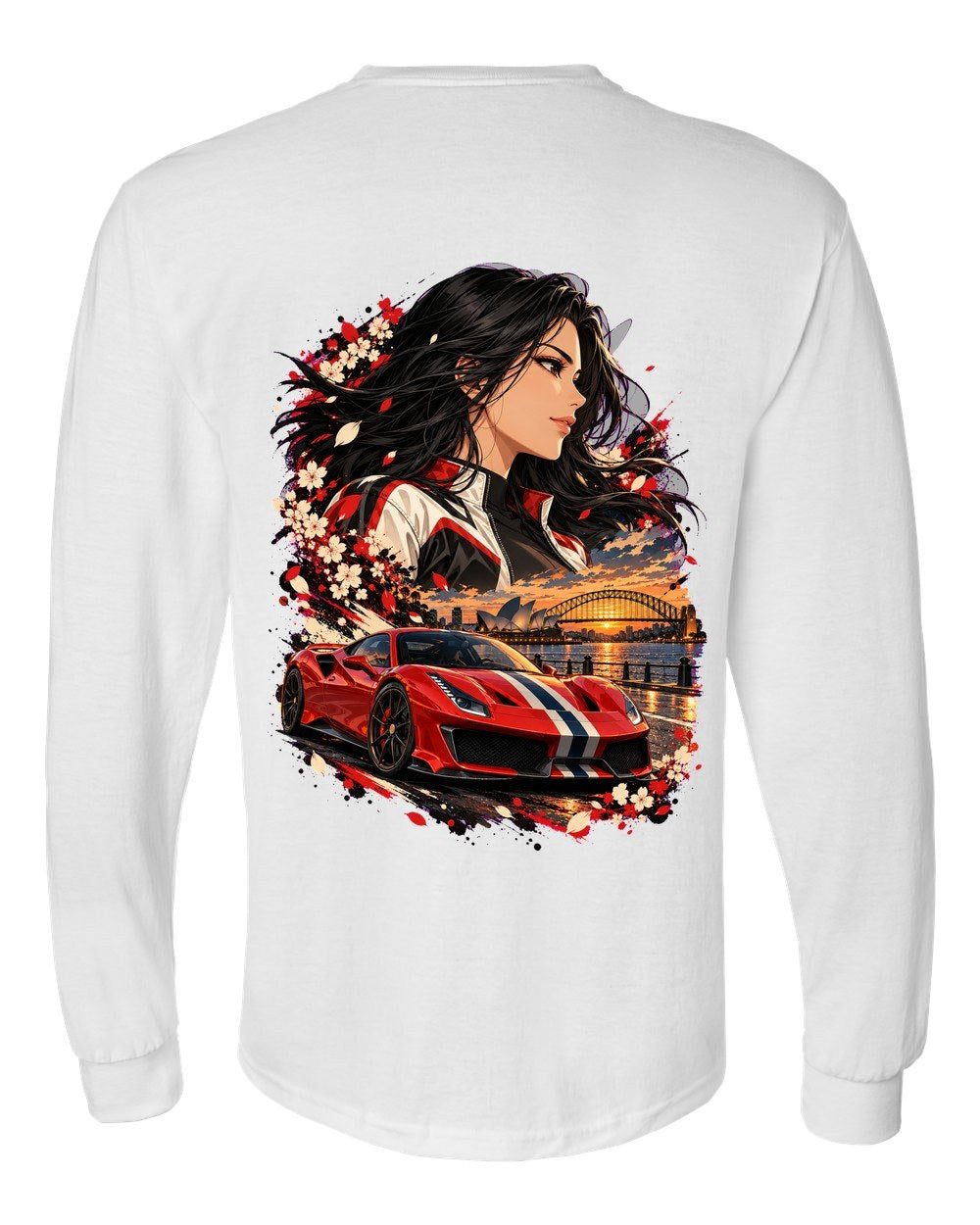 Ferrari 488 Pista Anime Girl Long Sleeve White back