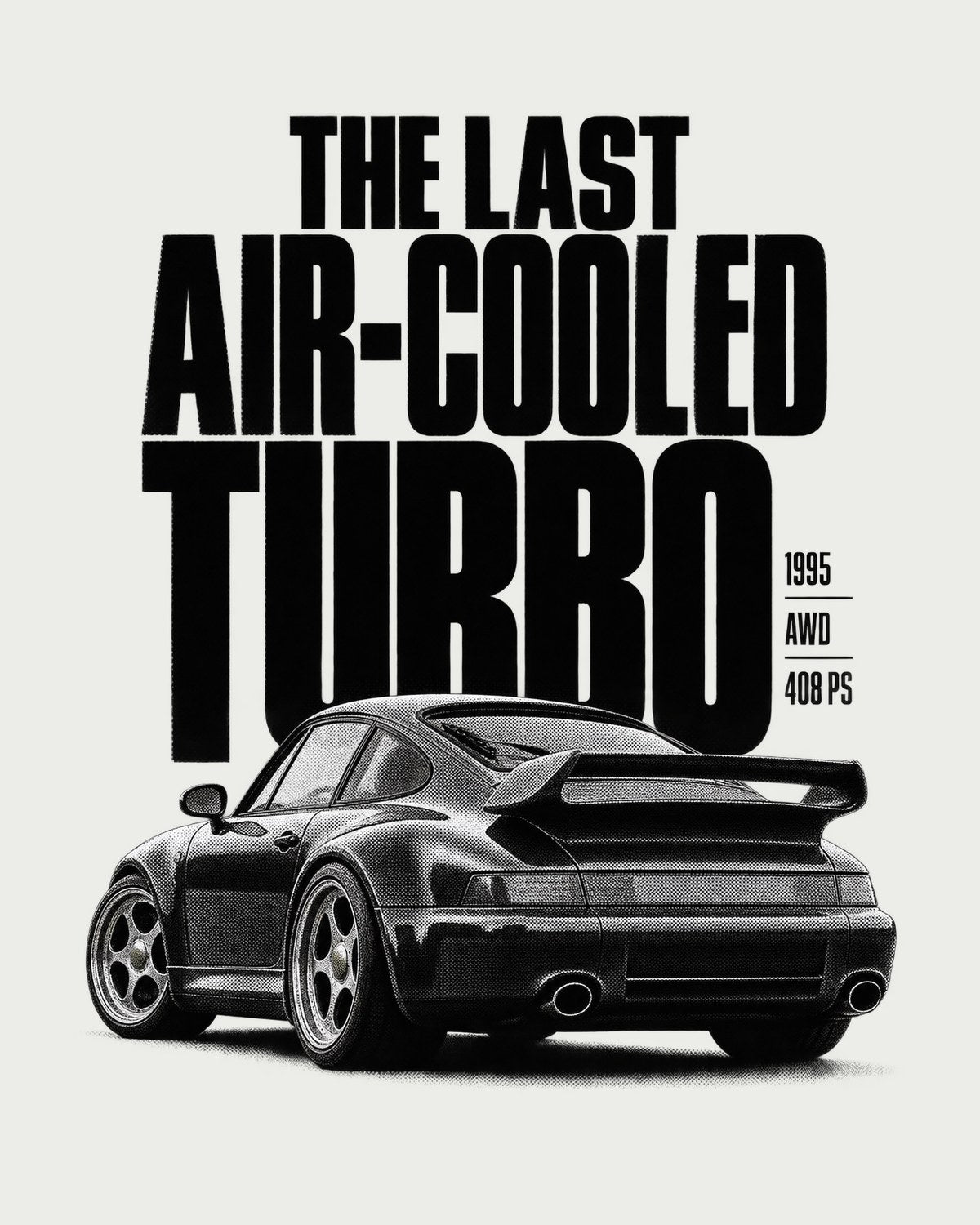 Porsche 911 Turbo 993 Halftone Tee, The Last Air-Cooled Turbo design only