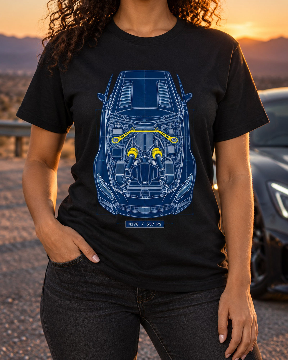 Mercedes AMG GT R C190 M178 Synthwave Taillight Shirt T-Shirt Black worn hero