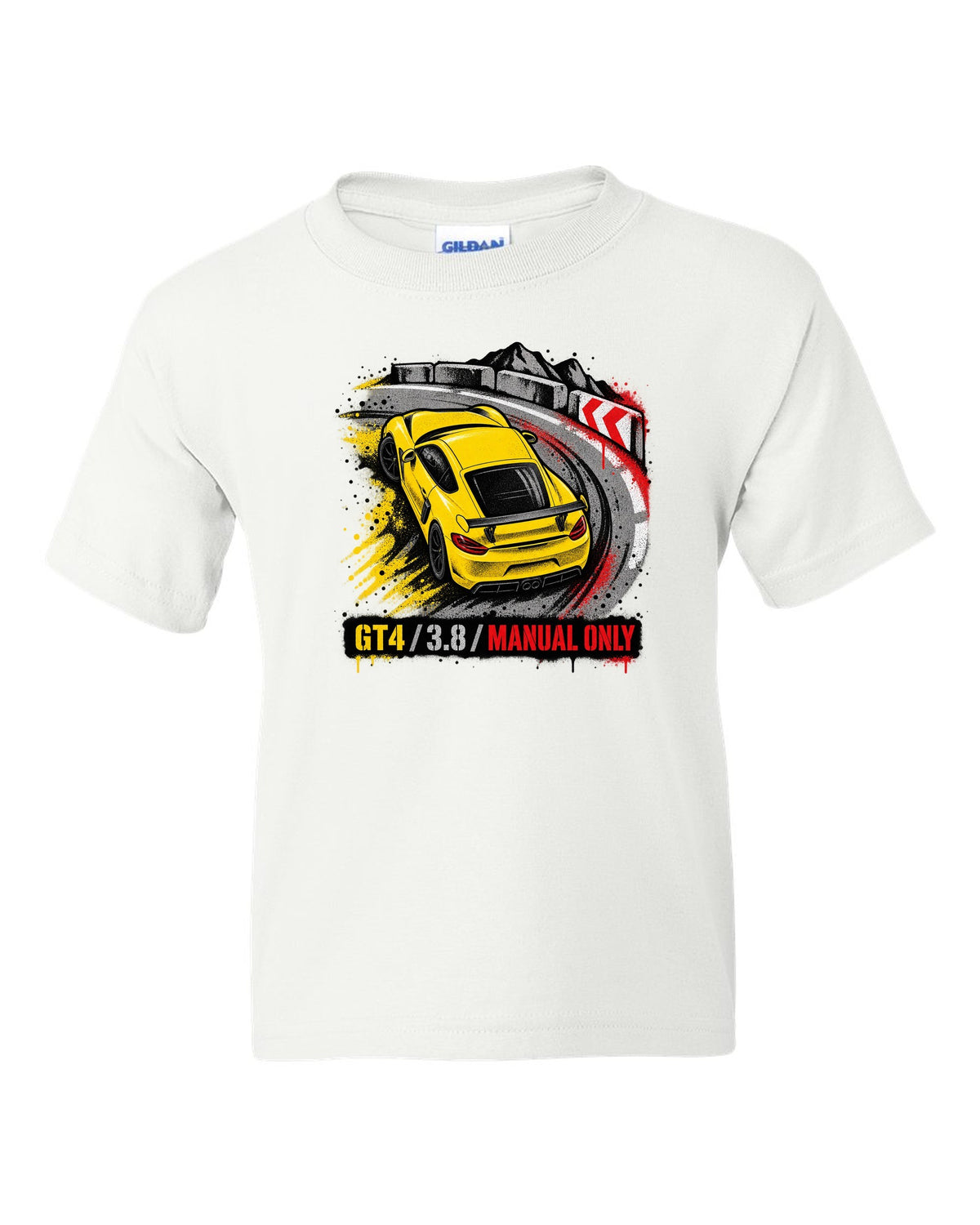 Engraved tachometer illustration for the Porsche 911 GT3 RS 991.2 white kids tee front view with the design