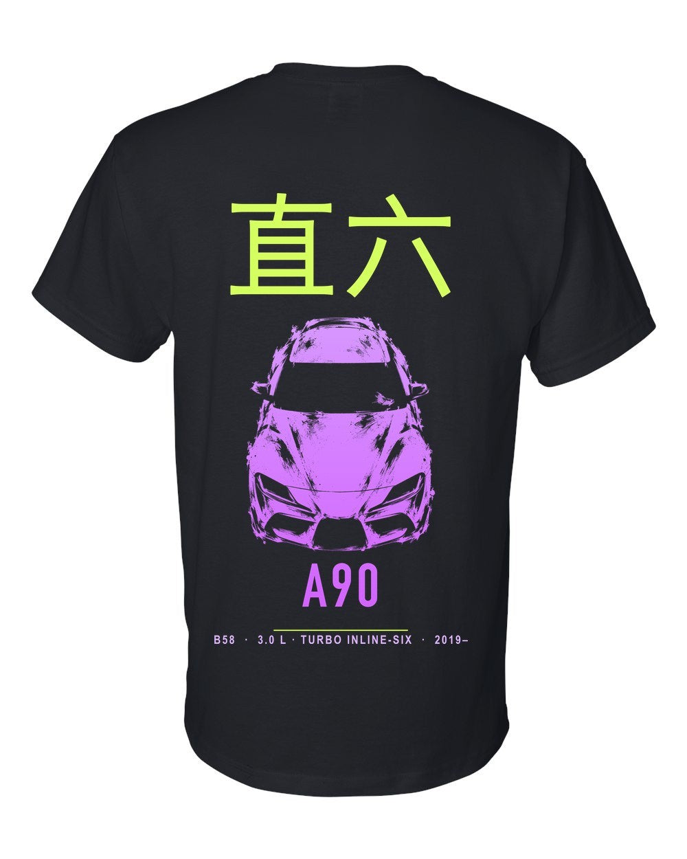 A90 full-back artwork black t-shirt back view with the design