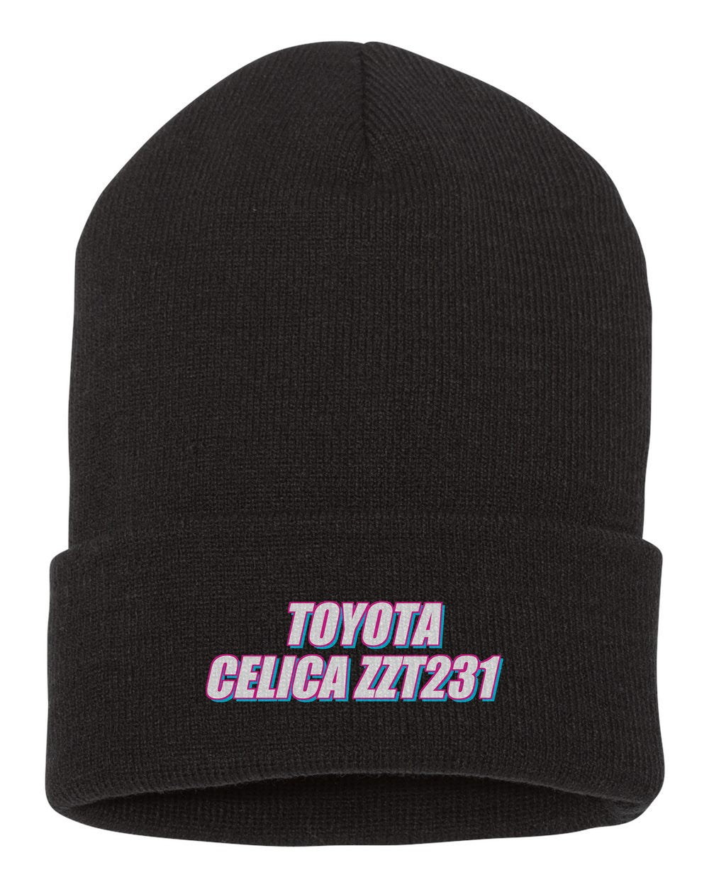 Toyota Celica Zzt231 black beanie front view with car name